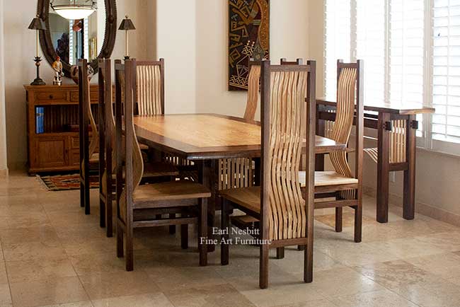 classic dining table with all eight chairs and matching hall table